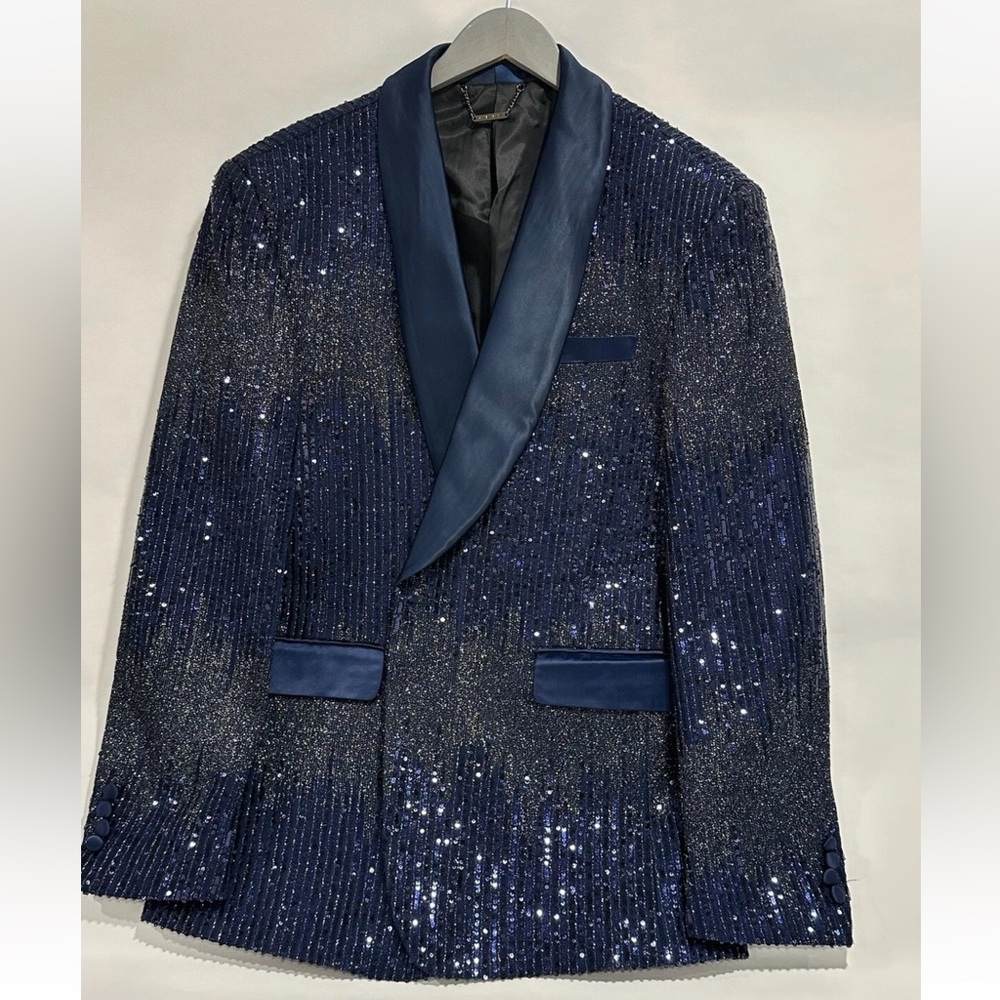 Barabas Men's Poker Play Blazer Sequin Satin Lapel Sz 44R/XL - BL3085